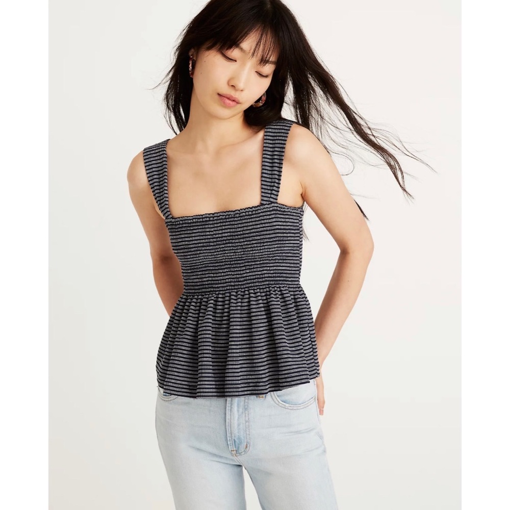 NWT Madewell Texture & Thread Smocked Peplum Tank Top in Stripe